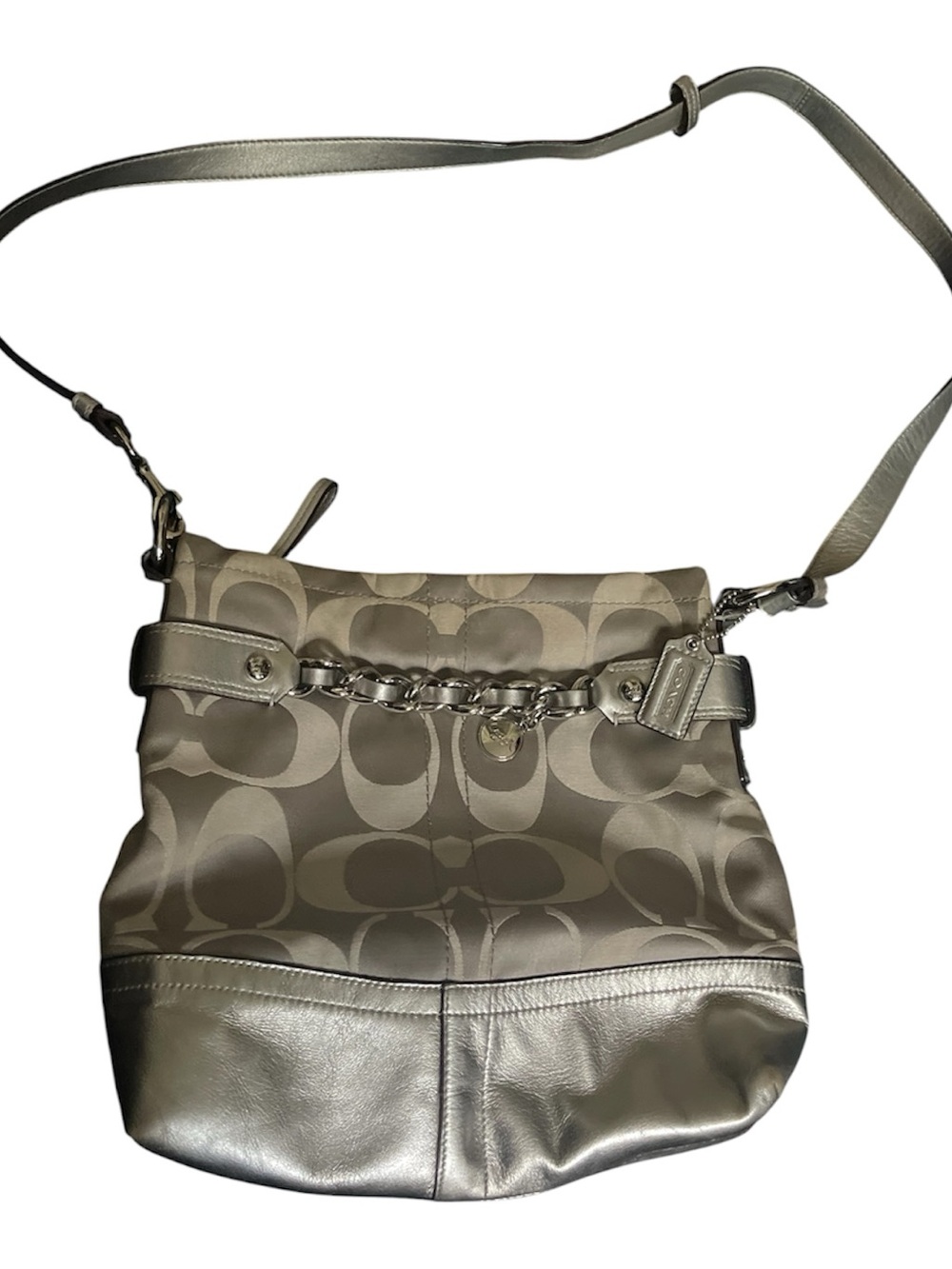 Coach Metallic Silver Signature Crossbody Bag